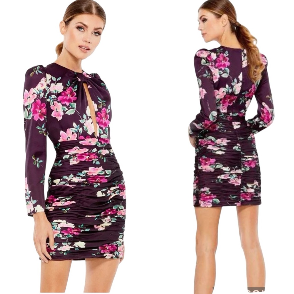 Ieena for Mac Duggal Long Sleeve Plum Floral Print Dress Size XS